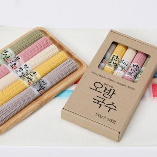 천연 자연이랑 오방국수 선물용 / 잔치국수 발효면 급식면 비빔면 비빔국수 소면, 100g, 5개