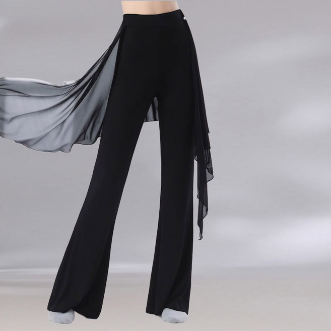 페이준 라틴라인 댄스바지 형체 밸리댄스복 하의 밴딩 와이드 팬츠 망사 치마바지 수련복 공연 단체복 HV9741