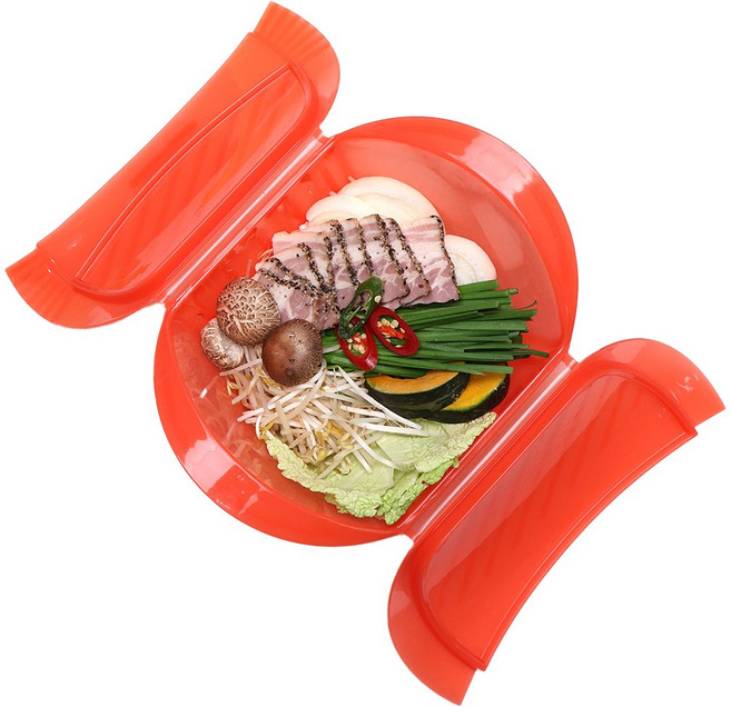 아이다 이지 실리콘 찜기 날개형 전자레인지 채소 찜, 레드, 1개