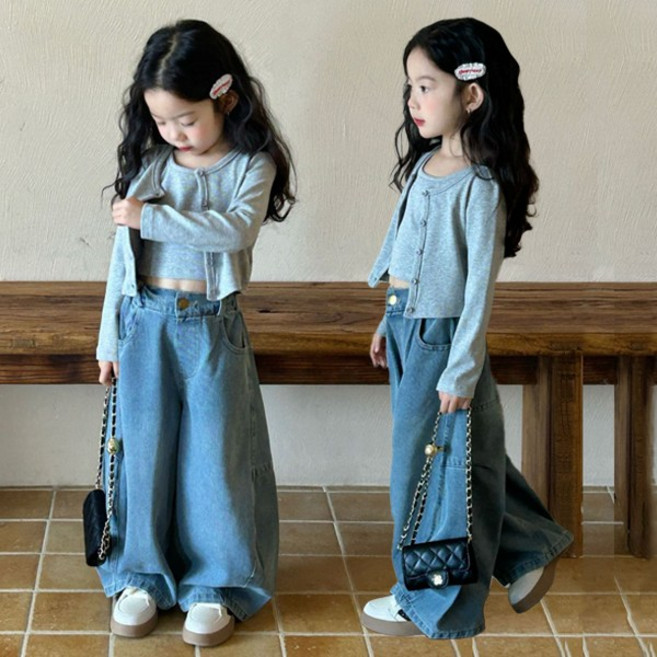 [더사랑이] 로휘쑤리피스상하복세트 가디건+티셔츠+청바지 3종세트 키즈 아동복 유아 상하복 세트 여아상하복세트 등원룩 나들이룩