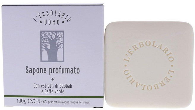 L'Erbolario Baobab AND & GREEN 그린 커피 바 비누 - 천연 성분과 아로마 향이 풍부함 피부를 클렌징하고 수분을 공급합니다 오래 지속되고 풍부하고 크리미, L'Erbolario Baobab And Green 커, 1개