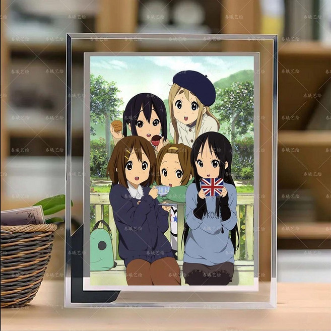 케이온! 단체 사진 크리스탈 프레임 사진 액자 장식 선물, 002, 5인치 크리스탈 액자 + 사진