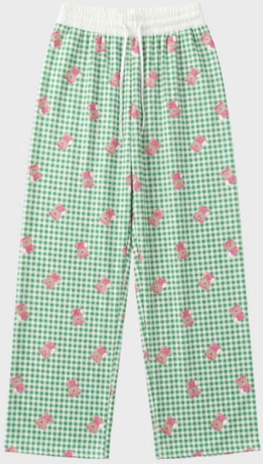 여성 여름 곰돌이 체크 와이드 밴딩 잠옷 바지