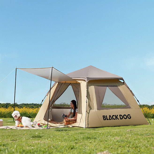 BLACKDOG 레이슈어 2.1 베이스 투도어 투윈도우 원터치 텐트 CBD2550WS016, 라테 브라운