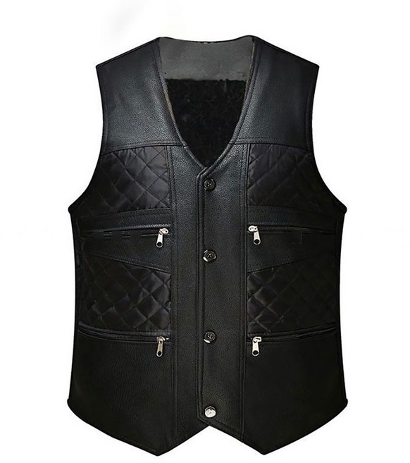 셀럽당 가을겨울 중장년 남성 가죽조끼 기모 도톰 민소매 루즈핏 빅사이즈 멀티 포켓 베스트