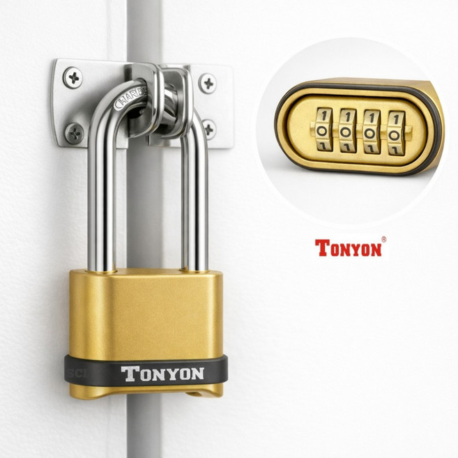 방수 녹슬지않는 대형 다이얼 번호자물쇠 긴고리 야외 창고 대문용 암호 자물쇠, 1개, 롱빔_골드