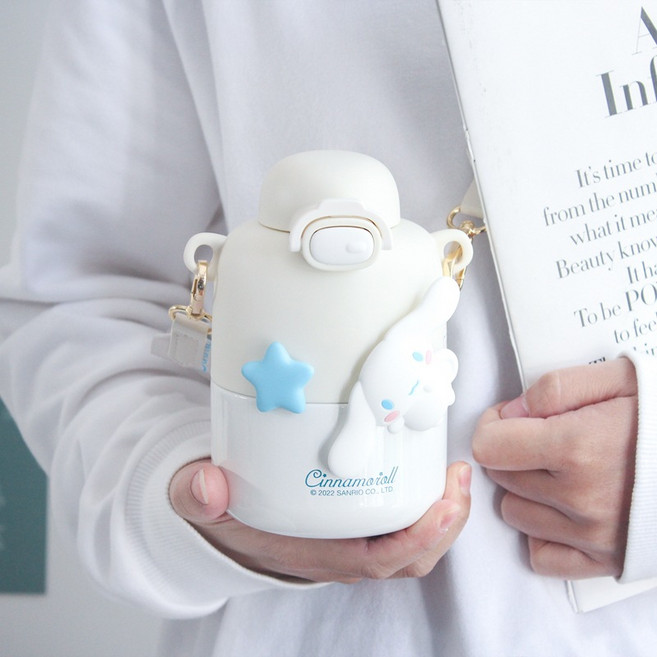 폼폼푸린 시나모롤 316 스테인리스 보온 텀블러 귀여운 산리오 캐릭터 디자인 보온 보냉 컵, 1개, 430ml, Cinnamoroll