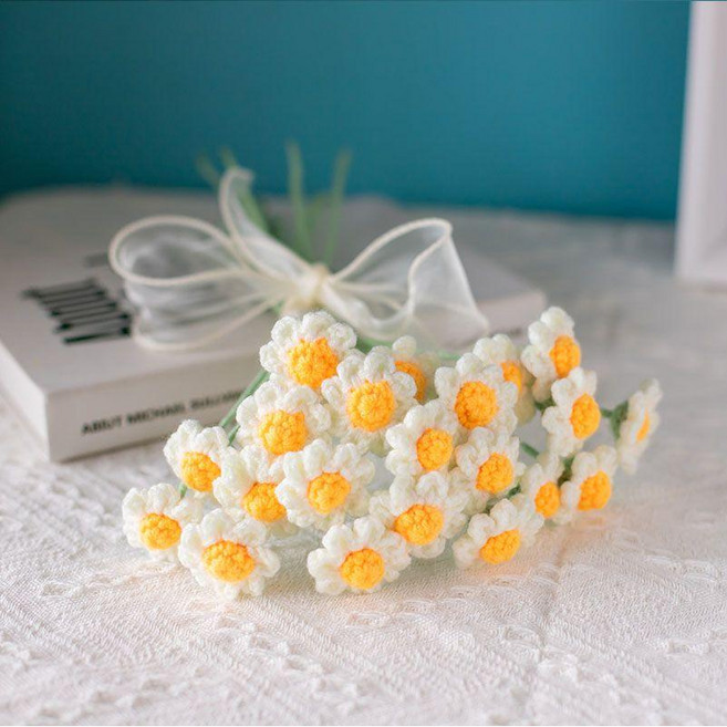 작은 데이지 손으로 짠 꽃다발 DIY 전체 재료 팩 수제 우유 면봉 크로 셰 뜨개질 선물 여자 친구, A, 1개