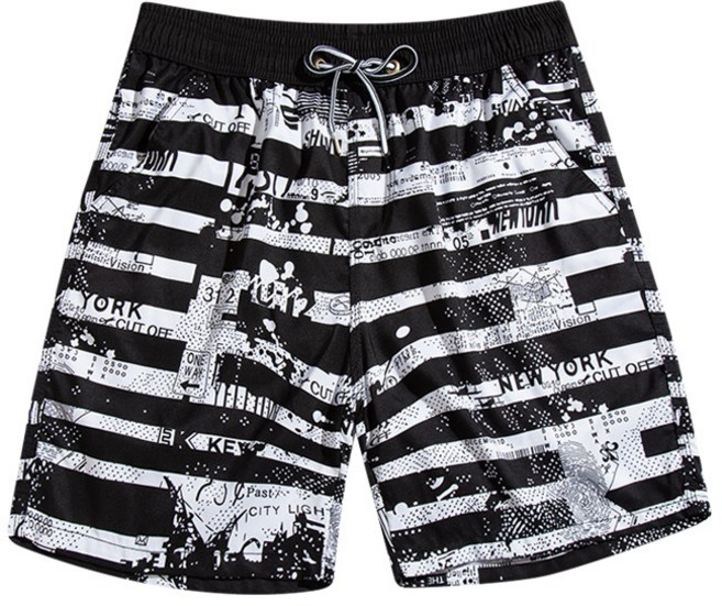 퓨어디아 워터파크 남녀 커플 온천 실내 실외 래쉬가드 하와이팬츠, 줄무늬 블랙