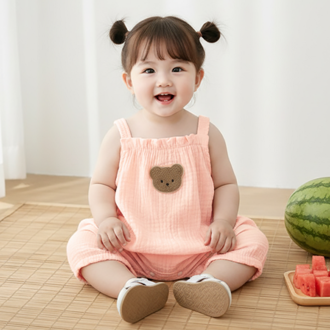 몽실이 거즈면 나시 오버롤즈 모자세트 3PCS 유아복 여름 우주복 롬퍼 가디건 바디슈트 상하세트 긴팔 아우터 멜빵 여아 남아