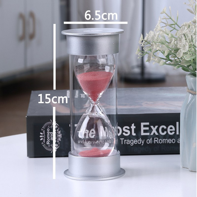 銀款高亮麗沙漏10/20/30分鐘計時器兒童學習時間自律高考畢業禮物, 大號60分鐘紅色 【高15cm】:如图