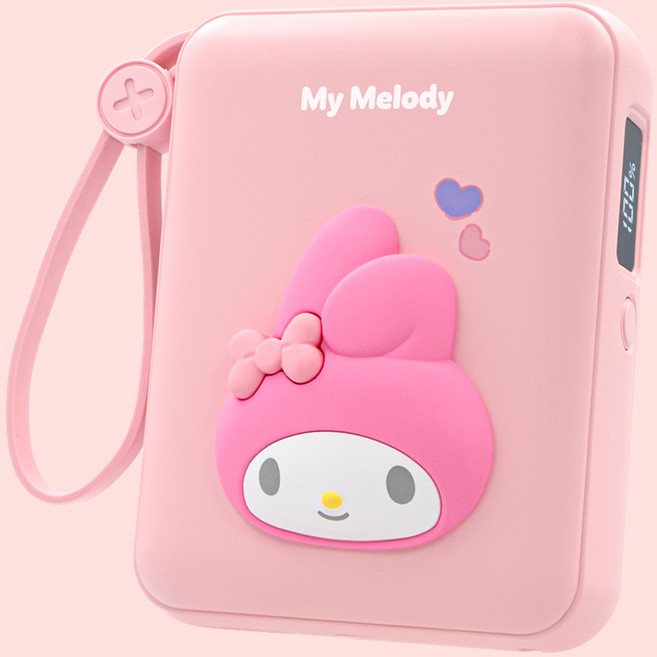 산리오 캐릭터 대용량 고속충전 보조배터리 10000mAh 일체형 잔량표시 C타입케이블 8핀 멀티단자 아이폰케이블, 마이멜로디