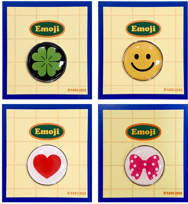 스컬독 이모지 볼마커 4개 세트 골프 자석클립세트 볼마크 클로버 스마일 하트 리본 캐디용품 버디나비 홀인원 선물, 1세트, (이모지)클로버+스마일+하트+리본