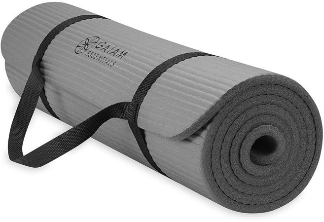 GAIAM ESSENTIAL 두꺼운 요가 매트 피트니스/운동 그레이 가로 182.88 x 세로 60.96 두께 6.35cm 운반용 스트랩 포함 147046, GAIAM ESSENTIAL 두꺼운 요가 매트 피트니스, 1개