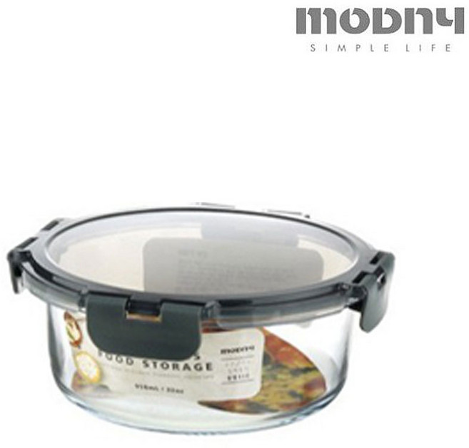 모드니 오븐글라스 밀폐용기 원형 950ml 유리 김치통 반찬통 찬기 찬통 냉장고, 1개, 단품