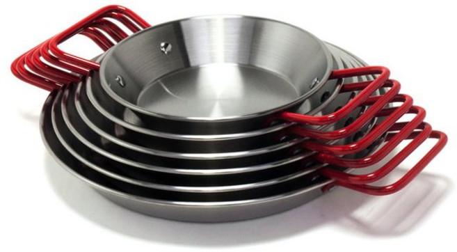 스텐 빠에야 팬 플레이트 접시 (레드 손잡이) 18cm 24cm 26cm 28cm, 2호 20cm, 1개