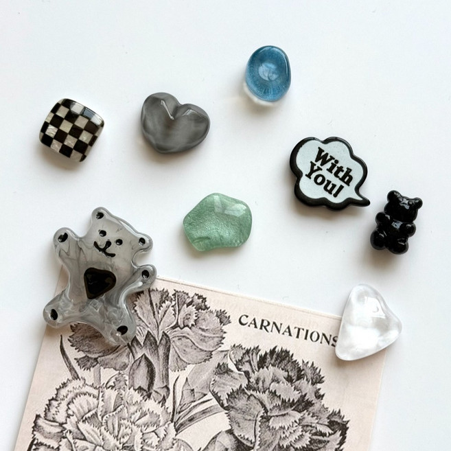 앤체인 냉장고 강력 미니 자석 8P 세트 5종 스톤 원석 곰돌이 네오디움, 2. 그레이 베어 원석