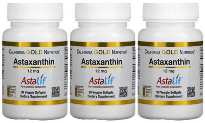 CALIFORNIA GOLD NUTRITION 캘리포니아 골드 뉴트리션 Astaxanthin 아스타잔틴 12mg 30정 베지 소프트젤 X 3EA, 3개