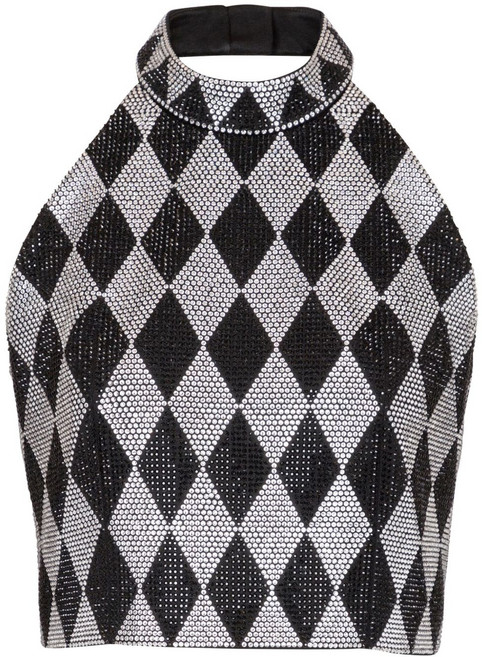 발망 다이아몬드 프린트 라인스톤 크롭 탑