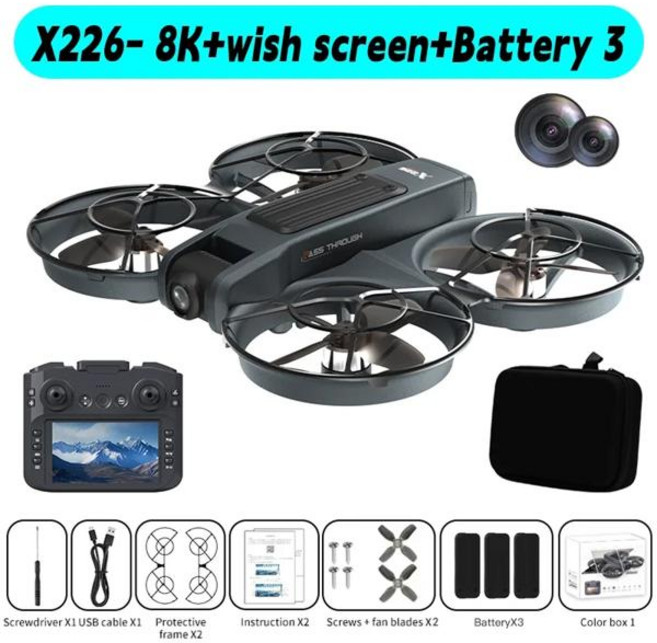 샤오미 신형 X226VR 드론 8K HD 광각 듀얼 카메라 FPV UAV 스크린 리모컨 및 장애물 회피 쿼드콥터, [06] X226-8K-battery-3