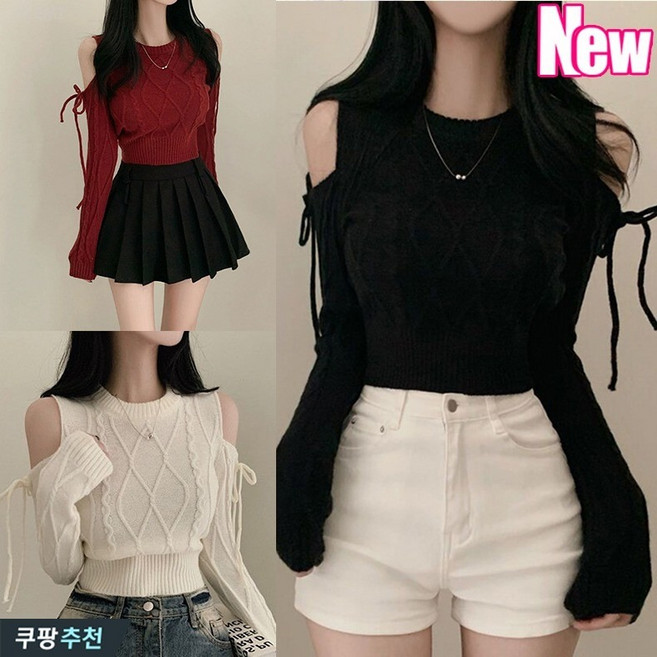 YLEMI 봄 가을 긴팔 니트 니트티 여성 하이웨스트 디자인 오프숄더 꽈배기 스웨터 긴팔 쇼트 상의