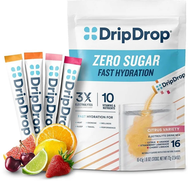 드립드롭 무설탕 수분 공급 패킷 - 제로 스트로베리 레모네이드 싱글 서브 전해질 분말 음료 믹스 비유전분 글루텐 프리 비건 32 스틱, Citrus Variety Pack - 쿠팡