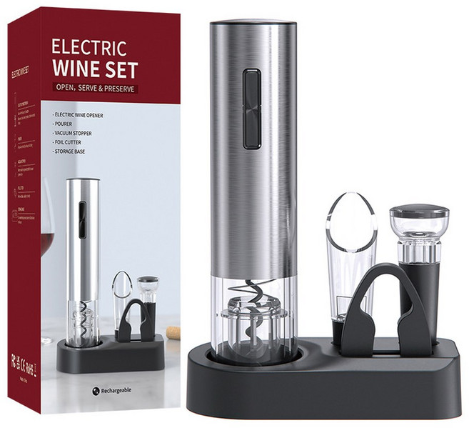전동 와인오프너 풀 세트 호일커터 진공펌프 세트 건전지식 쉬운와인병따기, 1세트