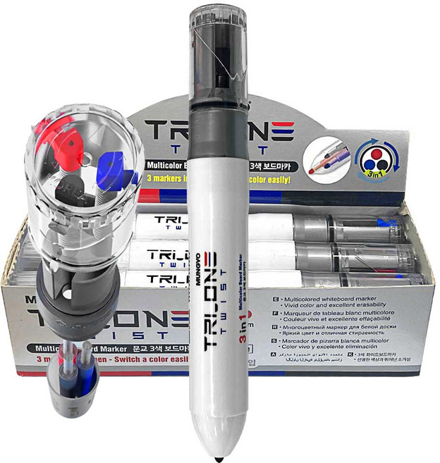 문교 얇은보드펜 3색일체형 6p세트 멀티 세필 보드마카