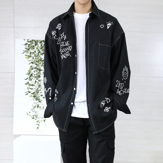 세컨에디션 아트웍 프린트 루즈핏 셔츠