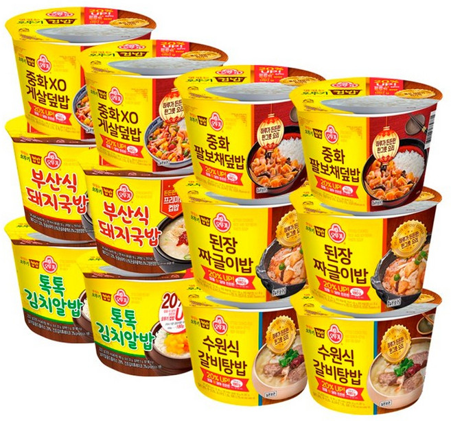 오뚜기 프리미엄 컵밥 6종 12개입 (중화XO게살2+중화팔보채2+된장짜글이2+수원식갈비탕2+부산식돼지국밥2+톡톡김치알밥2), 1세트