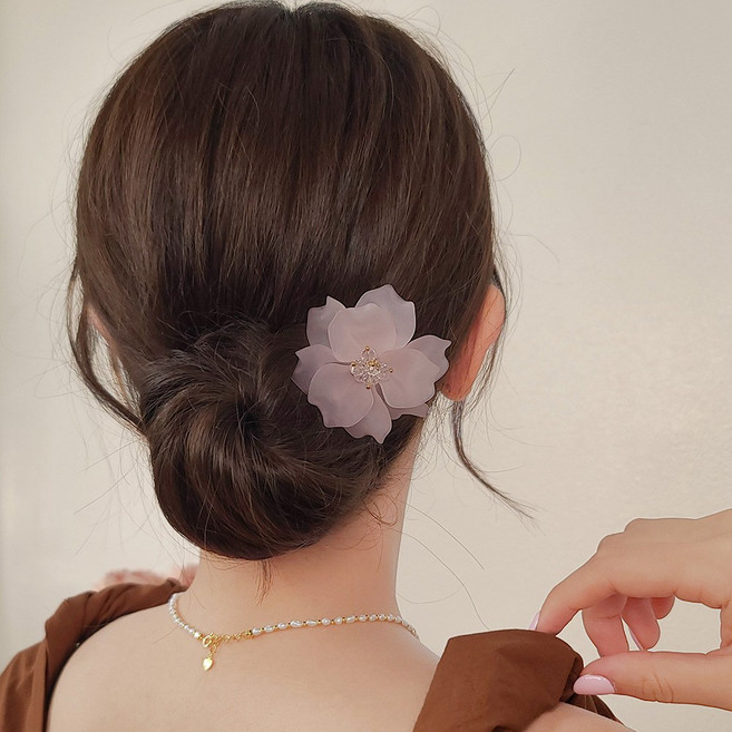 [초콜리트쥬얼리] 시크릿 플라워 반투명 왕꽃 U라운드 실버 유핀 올림머리 헤어비녀