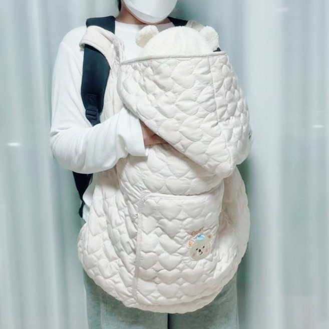 명신 키키 아기띠 워머 유모차블랭킷 유모차담요 바람막이, 하트 곰