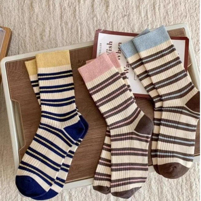 세이아 여성스트라이프 중목양말5족세트