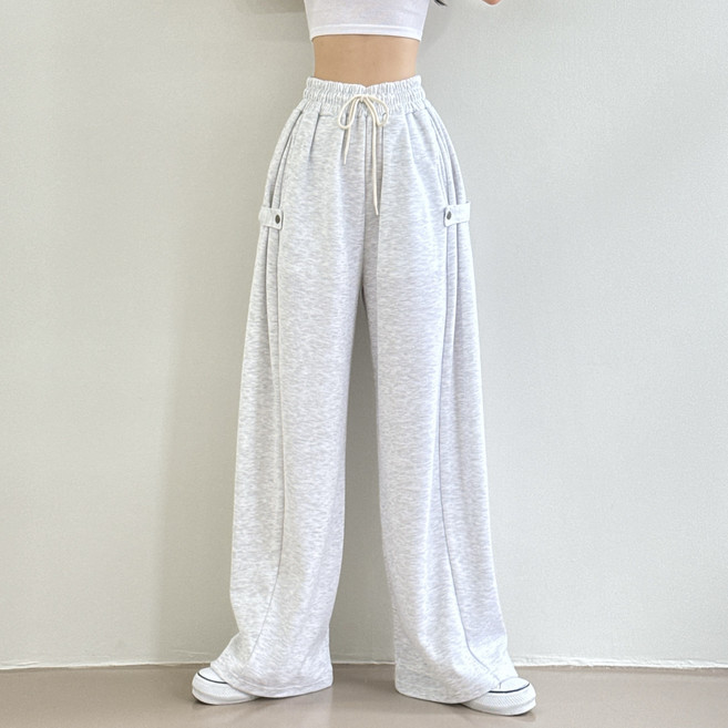 제이앤썸 국내제작 사이드 스냅 비조 버튼 옆절개 와이드 통바지 트레이닝 추리닝 밴딩 팬츠