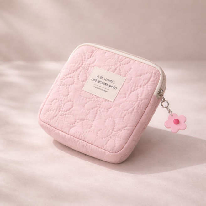 파스텔 플라워 누빔 미니 파우치 화장품 생리대 동전지갑