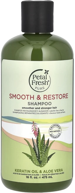 Petal Fresh 퓨어 스무스 & 리스토어 샴푸 케라틴 오일 & 알로에베라 475ml(16fl oz), PetalFresh퓨어스무스리스토어샴푸케라틴오일알로에베, 1개, 475ml - 쿠팡