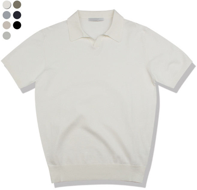 오마보이 남성용 비스코스 오픈카라 반팔 니트