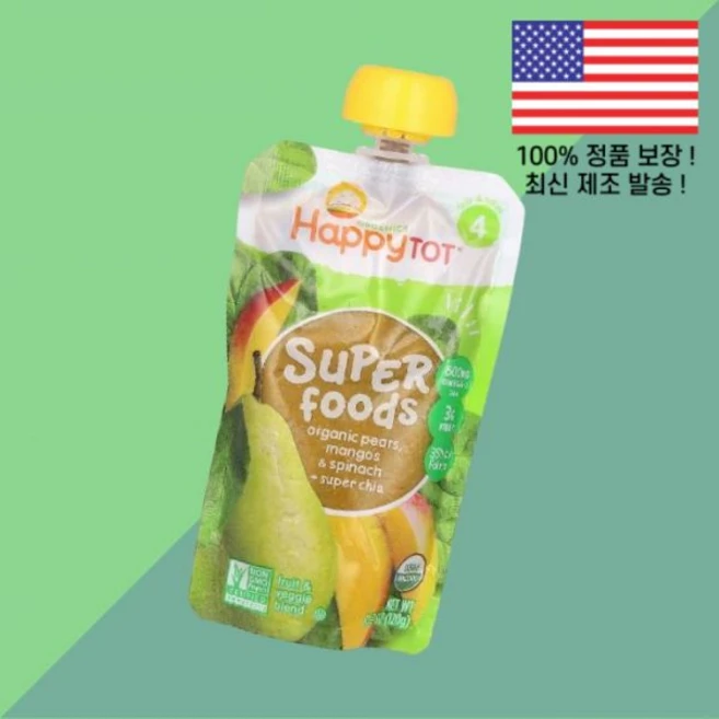 해피 패밀리 해피토트 슈퍼푸드 4단계 배 망고 시금치 슈퍼 4.22온스 120g Happy Family Organics HappyTot SuperFoods Stage 4 Org - 쿠팡
