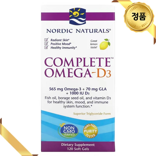 노르딕 내츄럴스 오메가3 565mg 120소프트젤 레몬맛 GLA 감마 리놀렌산 비타민D3, 1개, 120정 - 쿠팡