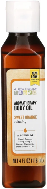 Aura Cacia 아로마테라피 바디 오일 릴랙싱 스위트 오렌지 118ml(4fl oz) 2팩, 118ml, 1개 - 쿠팡