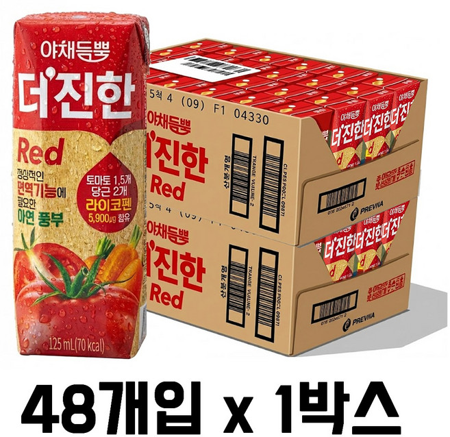 롯데칠성 더진한 야채듬뿍 고농축 토마토주스 24팩, 48개, 125ml