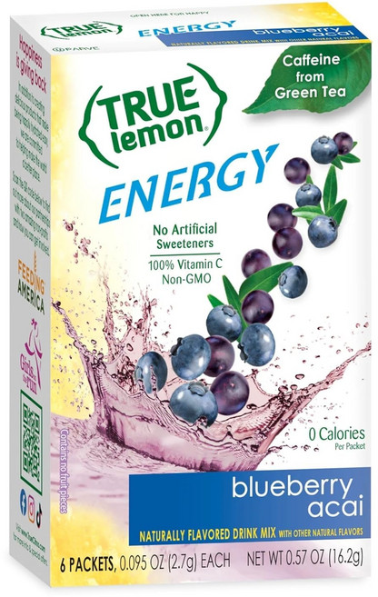 True Lemon Blueberry Acai (Pack of 1) - Energy Drink Powder Mix - Sugar Free Energy Drinks, 1개, 2.7g