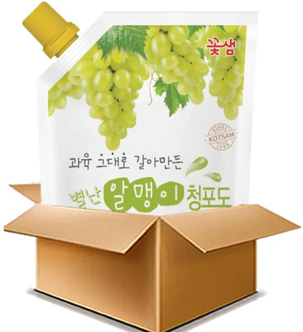 꽃샘 별난알맹이 청포도 (500g x 16개입) 카페 스무디 에이드 드레싱 액상차, 500g, 16개