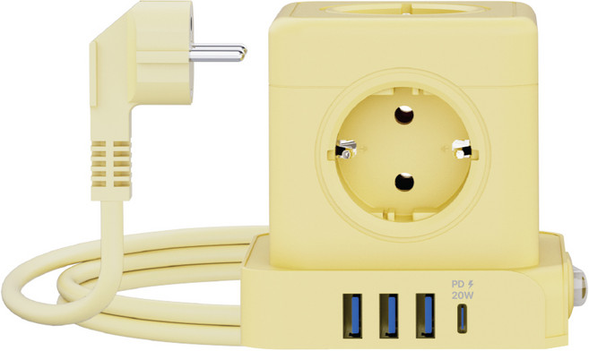 [에코너] MT04 큐브멀티탭 전선형 (5구/C타입/USB), 1개, 커스터드옐로우, 1.8m