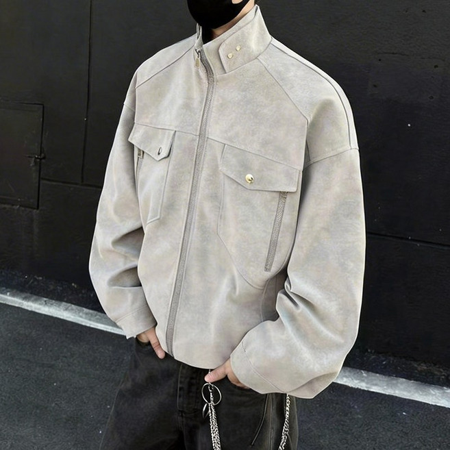 HOMASS 남성 가을겨울 가죽 자켓 레트로 워크 아우터