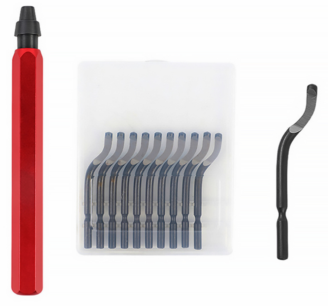 리빙로드 디버링 툴 모따기 세트, 1개, 본체(레드)+툴(10개)+케이스