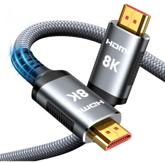 스노우키즈 8K 인증 HDMI 2.1 케이블 10피트 미끄럼 방지 나일론 땋기 48Gbps 초고속 코드 10K 60Hz 4K 120Hz TV/PS-5/X-box/프로젝터/사운드, Snowkids 10피트, 1, 회색