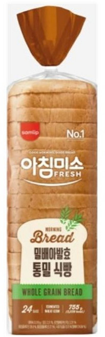 삼립 아침미소 FRESH 대용량 밀배아발효 통밀식빵, 2개, 755g