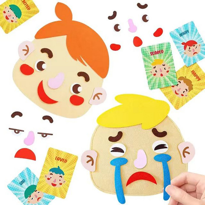 無紡布兒童表情貼 幼兒園區角玩具貼 DIY毛氈換表情教具, 胖墩墩表情套裝 帶卡片套裝, 1個