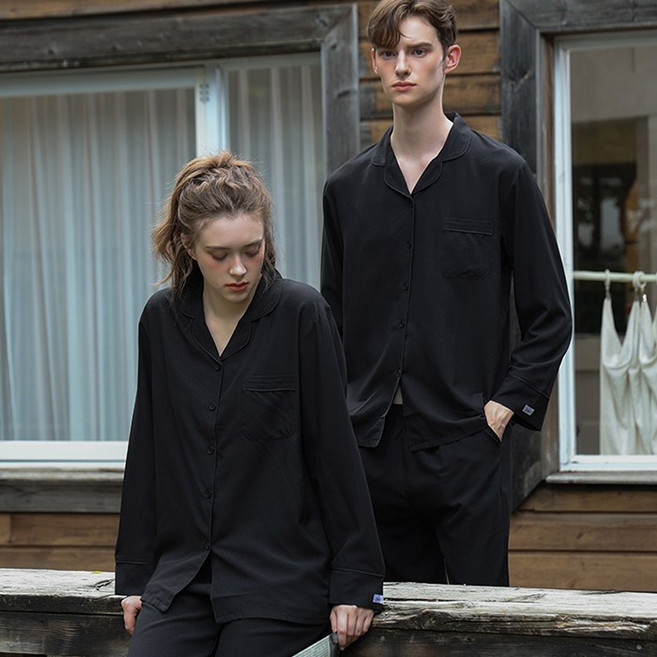 주디앤 모던블랙 커플잠옷 여성 남성 긴팔 파자마 세트 홈웨어